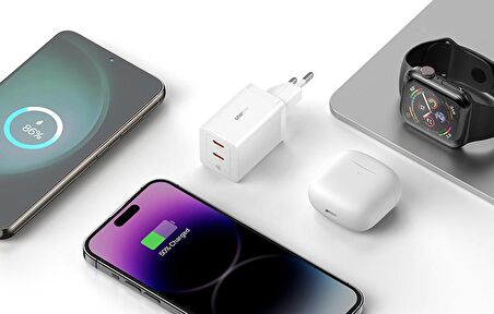 Baseus Gan5 Pro 40W Çift Type-C Girişli Şarj Cihazı İphone 12 13 14 15 Pro Max Şarj Başlık Akım Koruma