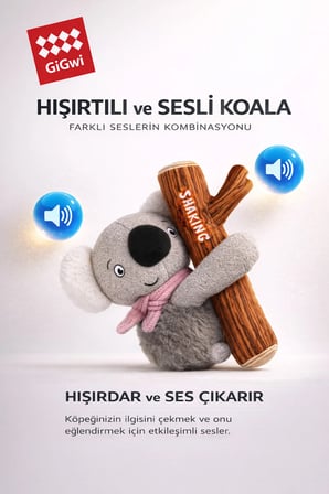 Shaking Fun Serisi Hışırtılı ve Sesli Koala Peluş Köpek Oyuncağı – 2’si 1 Arada Eğlence - Küçük ve Orta Irklar İçin