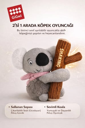 Shaking Fun Serisi Hışırtılı ve Sesli Koala Peluş Köpek Oyuncağı – 2’si 1 Arada Eğlence - Küçük ve Orta Irklar İçin