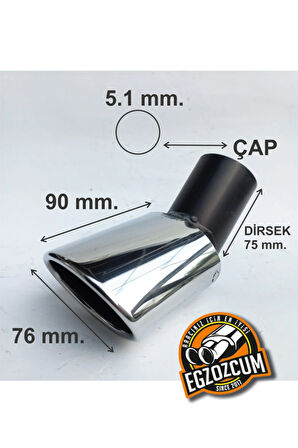 51 mm. Dirsek 90 mm çıkışlı yassı kesik tekli krom egzoz ucu eksoz