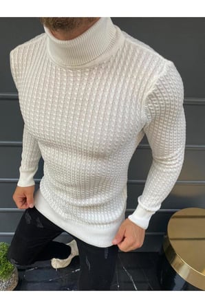 Slim Fit Naturel Pamuk Balıkçı Yaka Kazak Tüylenmeyen Rahat Esnek Dar Kesim Triko Kazak
