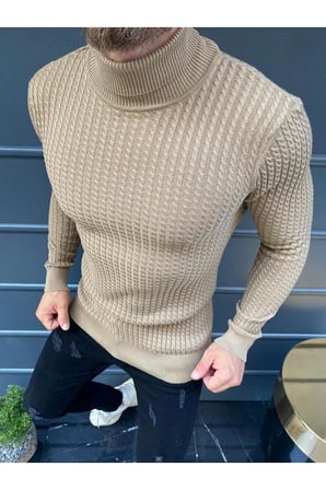 Slim Fit Naturel Pamuk Balıkçı Yaka Kazak Tüylenmeyen Rahat Esnek Dar Kesim Triko Kazak