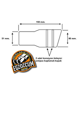 51 mm. Antipas iç kaplamalı önü kesik yuvarlak  ISLIK sesli sök/tak vidalı nikelaj egzoz eksoz ucu