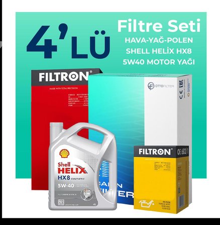Filtron Renault Symbol 0.9 Benzin TCe Filtre Bakım Seti Shell Motor Yağlı (2014-2021) 4 Lü