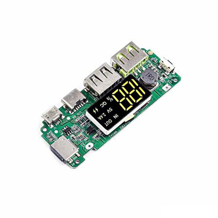 LEDli Çift USB 5V 2.4A Micro/Type-C/Lightning USB'li Powerbank Modülü