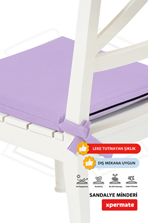Xpermate Fermuarlı 2'li Sandalye Minderi Su İtici Kumaş 40x40Cm Sünger Sandalye Minderi Bağcıklı Lila