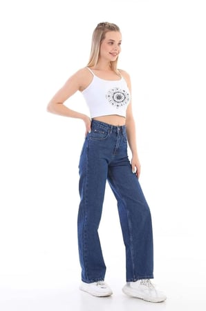Julia 90's Lacivert Likralı Süper Yüksek Bel Salaş Jeans Palazzo Pantolon(Tam kalıptır)