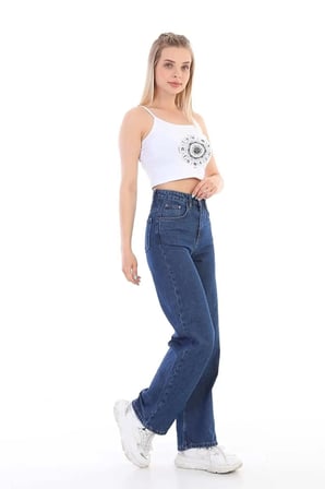 Julia 90's Lacivert Likralı Süper Yüksek Bel Salaş Jeans Palazzo Pantolon(Tam kalıptır)