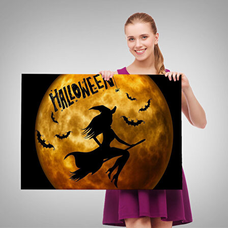 Süpürgedeki Cadı Duvar Sanatı, Cadılar Bayramı, Uçan Cadı Dekoratif Duvar Tablosu-5200