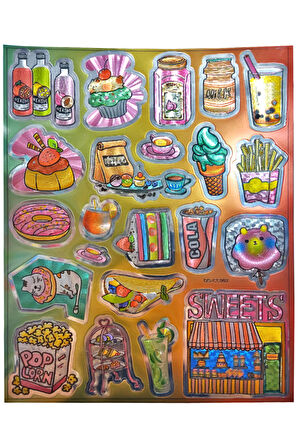 Metalik Sticker Stiker Defter Planlayıcı Etiket (QS002)-25x20 cm- Kek Pasta İçecek