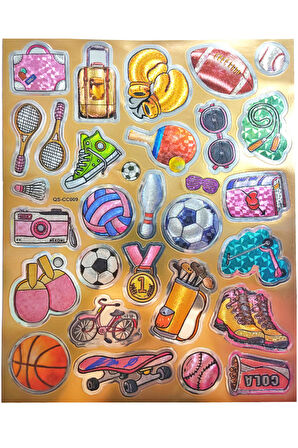Metalik Sticker Stiker Defter Planlayıcı Etiket (QS009)-25x20 cm- Spor Top Raket