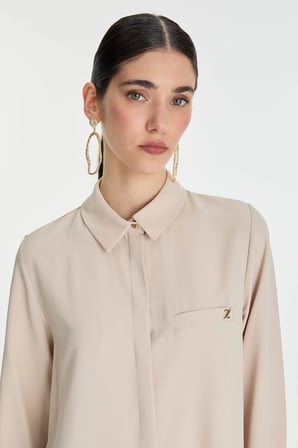 Gizli Düğme Detaylı Bej Tunik T-0767