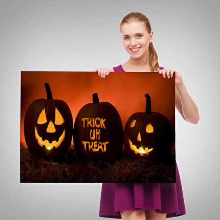 Cadılar Bayramı Korkunç Kabak Kanvas Dekoratif Duvar Tablosu-5201