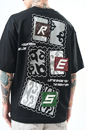 Erkek Low Vision Nakışlı Oversize T-Shirt Siyah