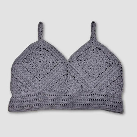 Uretti - Yıldız 7202 - El Örgüsü Crop Büstiyer Bikini Üstü Motif - Mavi