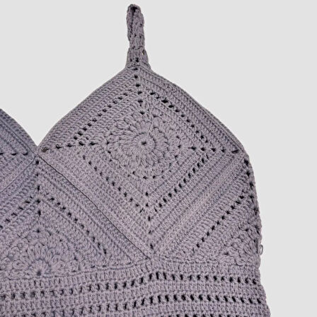 Uretti - Yıldız 7202 - El Örgüsü Crop Büstiyer Bikini Üstü Motif - Mavi