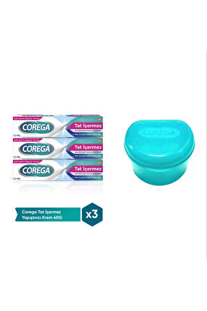 3 ADET Corega Super Protez Yapıştırıcı Tat İçermez Krem 40 gr + Protez Kabı Hediye