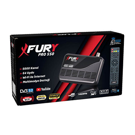Fury Çanaklı-Çanaksız Wi-fi Dahil Full Hd Sınırsız Sineme Paketli Tak Çalıştır Uydu Alıcısı