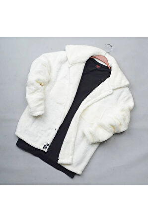 Kadın Slimfit Peluş, Polar, Düğmeli, Gömlek Yaka ve Cepli, Sıcak Tutucu Yumuşak Kışlık Ceket