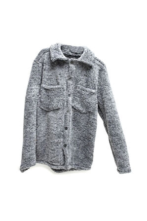 Kadın Slimfit Peluş, Polar, Düğmeli, Gömlek Yaka ve Cepli, Sıcak Tutucu Yumuşak Kışlık Ceket