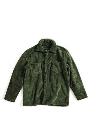 Kadın Slimfit Peluş, Polar, Düğmeli, Gömlek Yaka ve Cepli, Sıcak Tutucu Yumuşak Kışlık Ceket