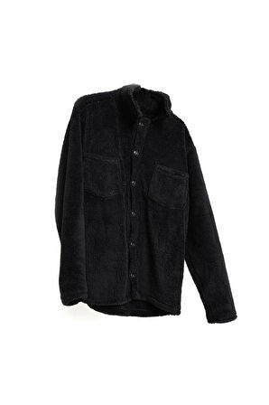 Kadın Slimfit Peluş, Polar, Düğmeli, Gömlek Yaka ve Cepli, Sıcak Tutucu Yumuşak Kışlık Ceket