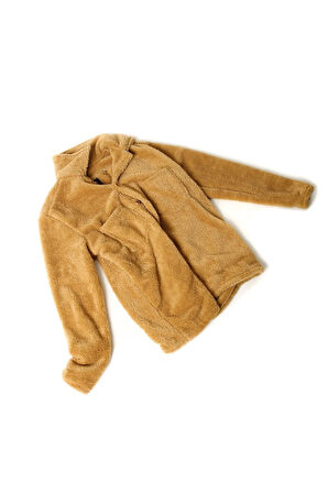 Kadın Slimfit Peluş, Polar, Düğmeli, Gömlek Yaka ve Cepli, Sıcak Tutucu Yumuşak Kışlık Ceket