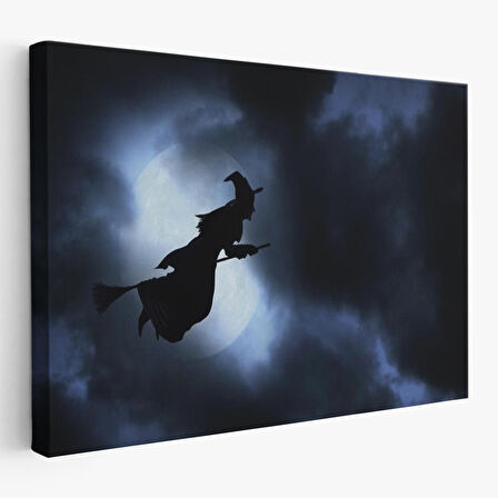 Süpürgede Uçan Cadı, Cadılar Bayramı Dekoratif Duvar Tablosu-5202