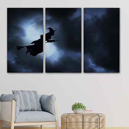 Süpürgede Uçan Cadı, Cadılar Bayramı Dekoratif Duvar Tablosu-5202