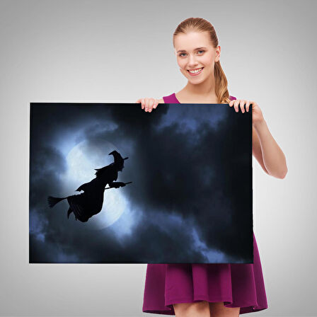 Süpürgede Uçan Cadı, Cadılar Bayramı Dekoratif Duvar Tablosu-5202