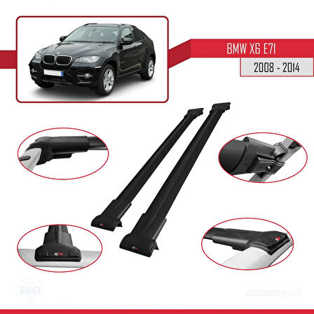 BMW X6 (E71) 2008-2014 Arası ile Uyumlu FLY Model Ara Atkı Tavan Barı Siyah 2 Adet
