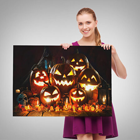 Cadılar Bayramı Korkunç Kabak Kanvas Dekoratif Duvar Tablosu-5203