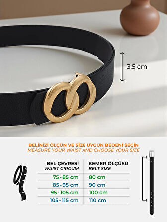 Sonsuz Gold Tokalı Siyah Kadın Kemer