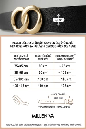 Sonsuzluk Gold Tokalı Siyah Kadın Kemer 3.5 cm