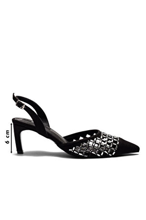 Kadın Topuklu Kristal Taşlı Saten Abiye Ayakkabı SİYAH 5205