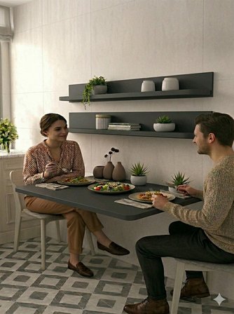 Duvara Monte Katlanır Masa + 2’li Raf Seti 60 x 110 cm Oval Köşe Yer Kaplamaz Çok Amaçlı Masa Antrasit Gri