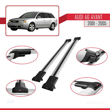 Audi A6 Avant 2001-2005 Arası ile Uyumlu FLY Model Ara Atkı Tavan Barı Gri 2 Adet