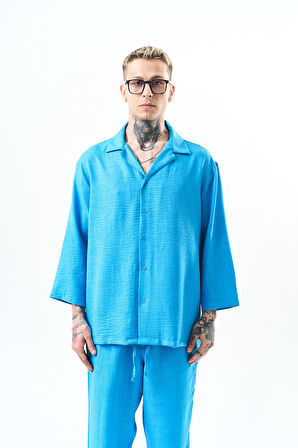 Erkek Fakir Kol Oversize Sofia Gömlek Mavi