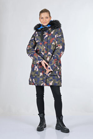 Bsb Kapüşonlu Zeytin Kadın Mont 048-217009