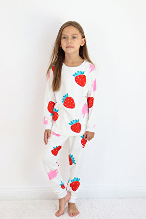 Kız Çocuk Orta Kalınlıkta Basic Baskılı Pijama Takımı