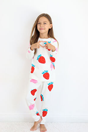 Kız Çocuk Orta Kalınlıkta Basic Baskılı Pijama Takımı