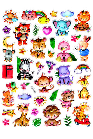 Sticker Kabartmalı Stiker Defter Planlayıcı Etiket (Ldd003)-24x19cm - Orman Hayvanları