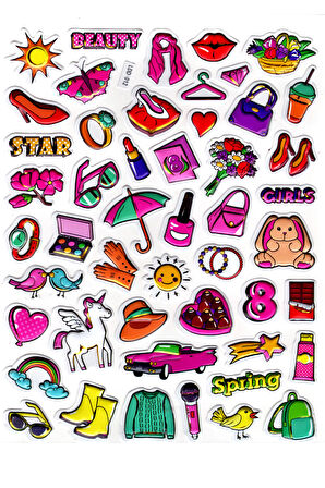 Sticker Kabartmalı Stiker Defter Planlayıcı Etiket (Ldd012)-24x19cm - Kız Makyaj Unicorn