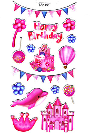 Sticker Kabartmalı Stiker Defter Planlayıcı Etiket (Lrk001)-17x9 cm- Doğum günü Şato
