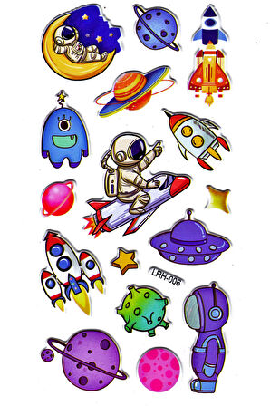 Sticker Kabartmalı Stiker Defter Planlayıcı Etiket (Lrh006)-17x9 cm- Uzay Astronot