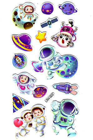Sticker Kabartmalı Stiker Defter Planlayıcı Etiket (Lrh003)-17x9 cm- Kedi ve Astronot