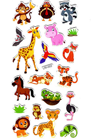 Sticker Kabartmalı Stiker Defter Planlayıcı Etiket (LRI002)-17x9 cm- Komik Hayvanlar