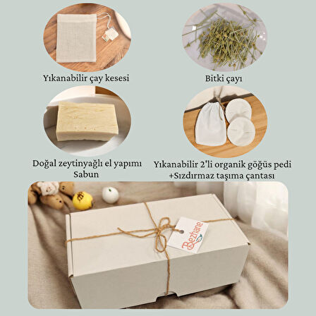 BEZHANE Yeni Anneye Hediye Seti 2|Zeytinyağlı Sabun-Çay Kesesi-Bitki Çayı-Göğüs Pedi-Sızdırmaz Çanta