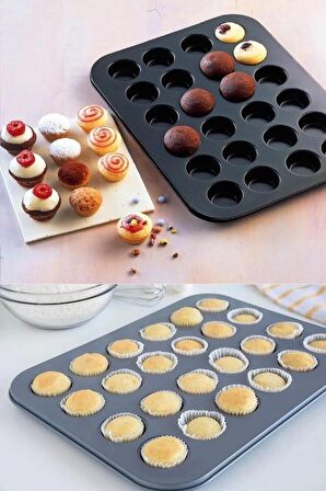 Muffin Kalıbı 24'lü Fırın Mini Kek Browni Kekstra Kurabiye Kalıbı Cakecub Kapsülü Muffin Baking Pan