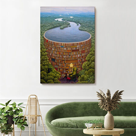 Gerçeküstü Bir Kütüphane Kanvas Tablo, Çalışma Odası Hediyesi, Kütüphane Posteri-5209